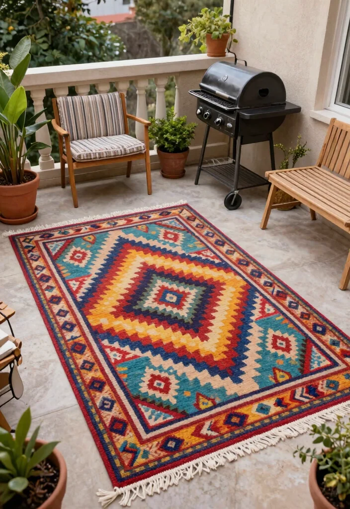 14 Balcony Grill Ideas for the Ultimate Cookout Setup 26 14 Balcony Grill Ideas for the Ultimate Cookout Setup - 6. Outdoor Rugs for Style 1