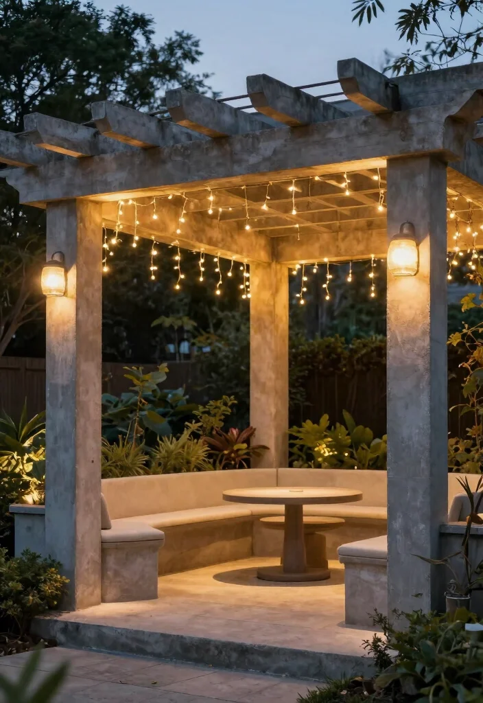 14 Concrete Pergola Ideas With Modern Edge - 10. Pergola Lighting Ideas 1