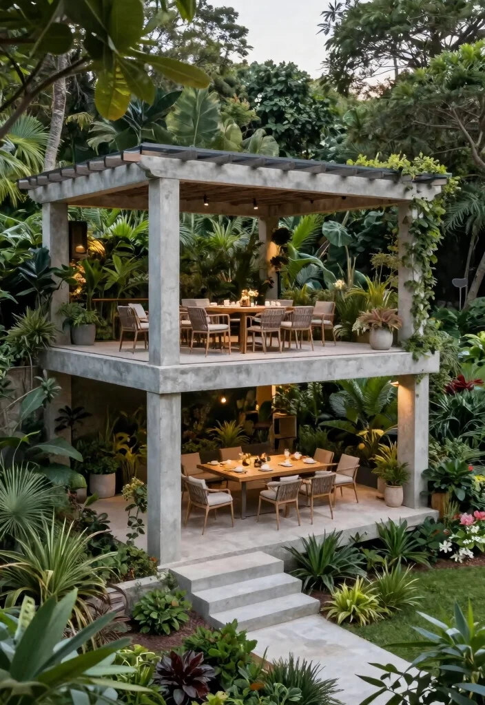 14 Concrete Pergola Ideas With Modern Edge - 11. Multi-Level Pergola Design 1