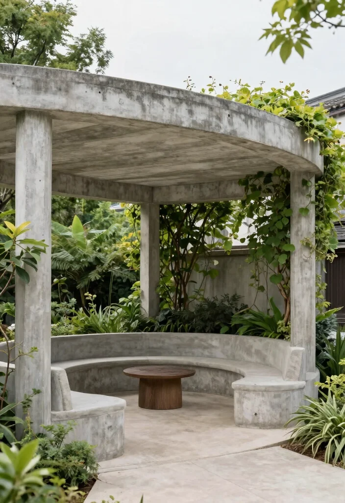 14 Concrete Pergola Ideas With Modern Edge - 12. Curved Concrete Pergola 1