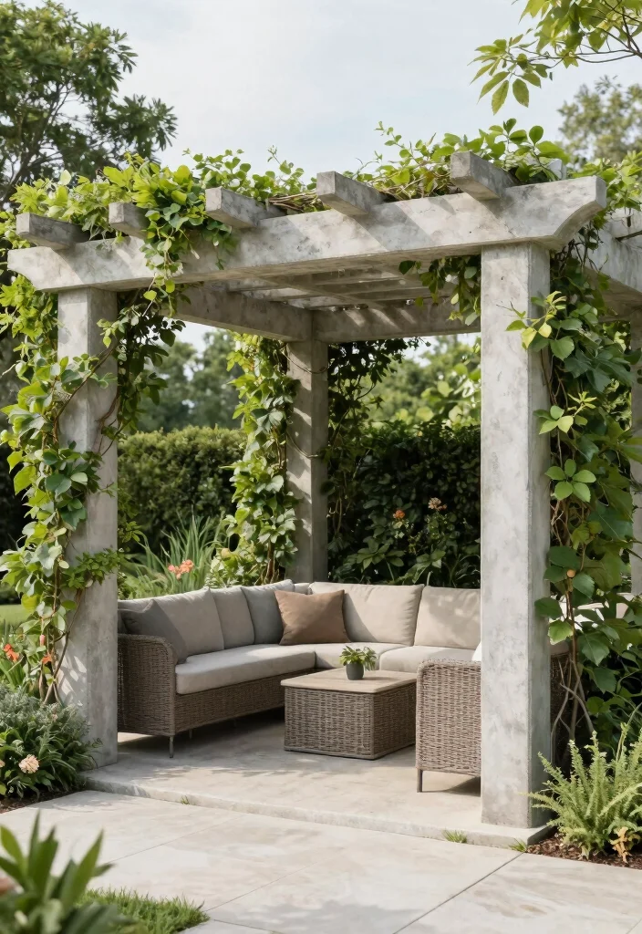 14 Concrete Pergola Ideas With Modern Edge - 13. Dual Purpose Pergola 1