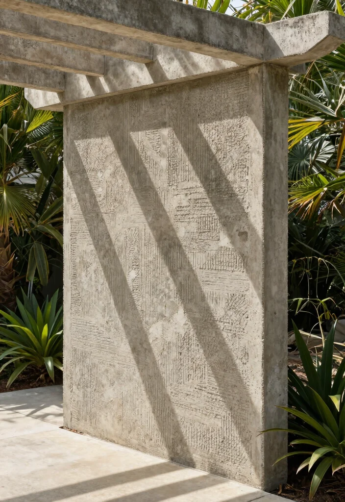 14 Concrete Pergola Ideas With Modern Edge - 4. Textured Concrete Finishes 1