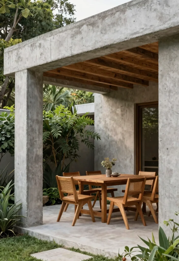 14 Concrete Pergola Ideas With Modern Edge - 5. Concrete and Wood Combination 1