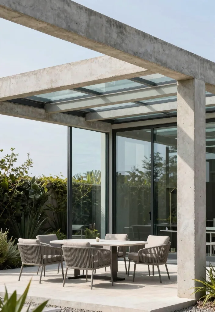 14 Concrete Pergola Ideas With Modern Edge - 9. Concrete with Glass Elements 1