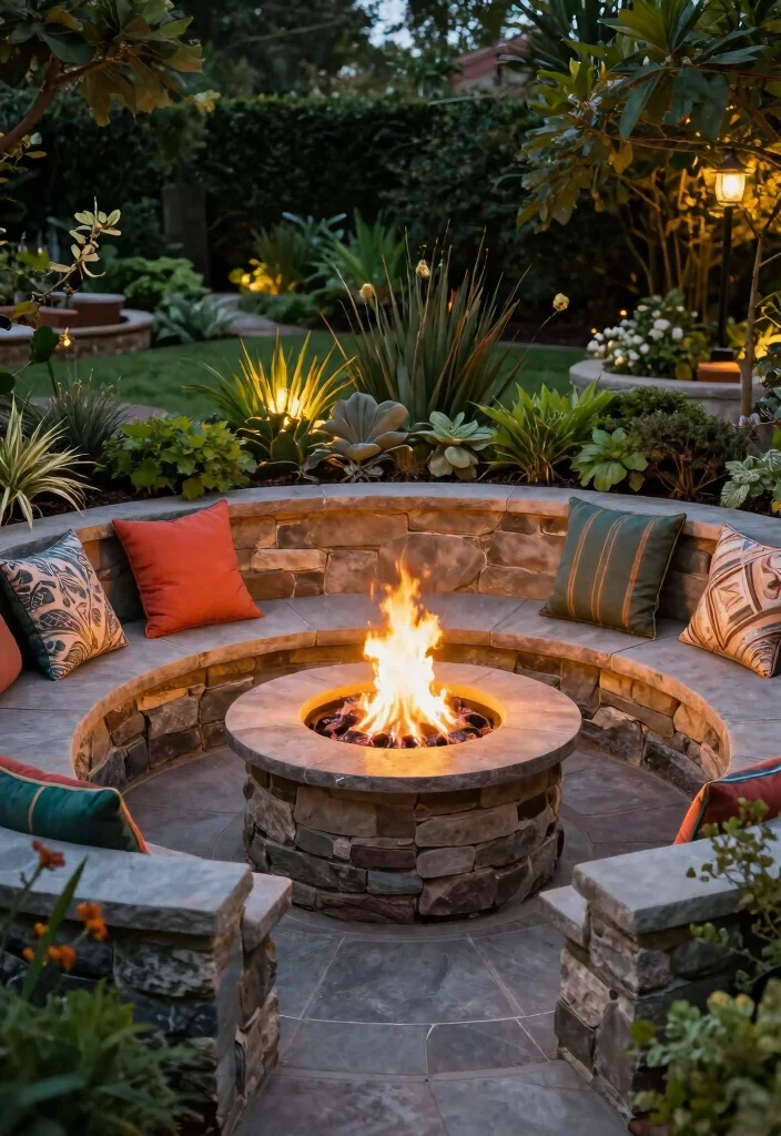 14 Fire Pit Garden Ideas That Feel Warm & Welcoming - 5. Fire Pit with Built-in Seating 1