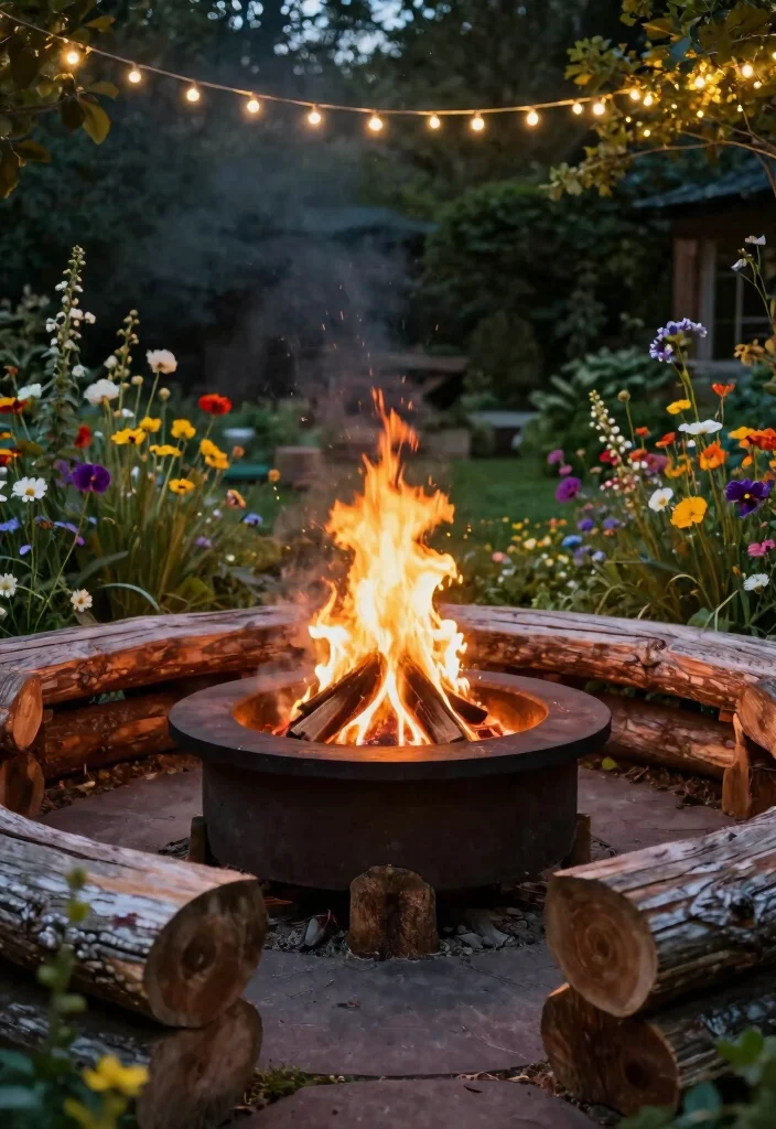 14 Fire Pit Garden Ideas That Feel Warm & Welcoming - 6. Rustic Log Fire Pit 1