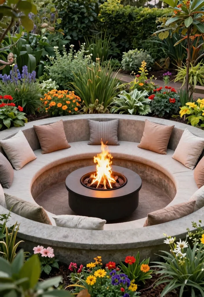 14 Fire Pit Garden Ideas That Feel Warm & Welcoming - 7. Circular Fire Pit Garden 1
