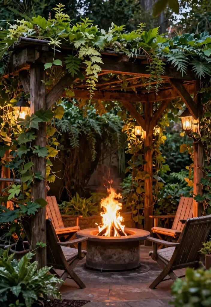 14 Fire Pit Garden Ideas That Feel Warm & Welcoming - 9. Fire Pit with Trellis and Climbing Plants 1