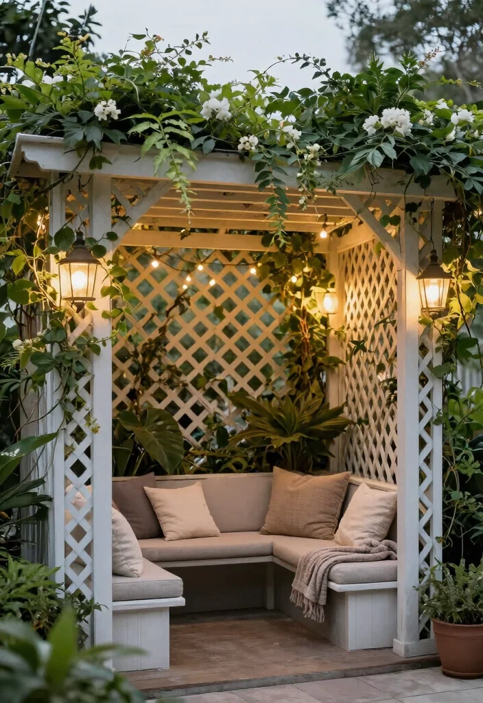 14 Small Pergola Ideas That Maximize Compact Spaces - 12. Lattice Pergola with Climbing Plants 1