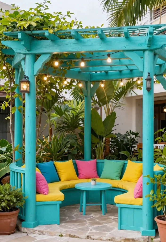 14 Small Pergola Ideas That Maximize Compact Spaces - 8. Colorful Painted Pergola 1