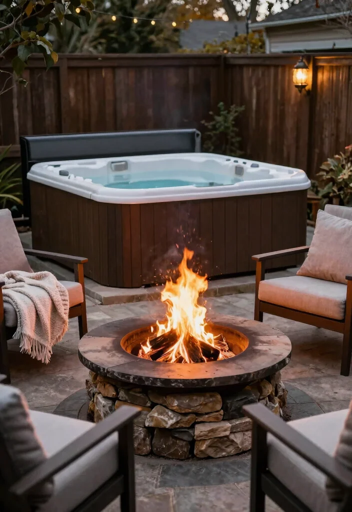 15 Backyard Spa Ideas Hot Tubs That Feel Luxurious - 9. Cozy Fire and Water Combo 1