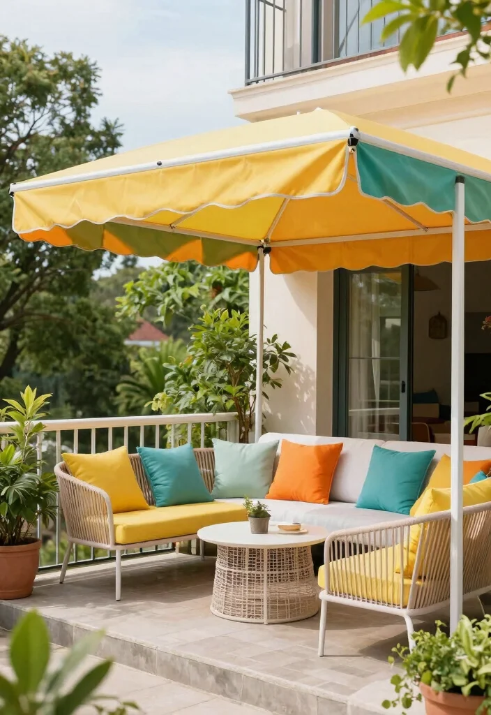 15 Balcony Covering Ideas From Rain That Still Look Chic 43 15 Balcony Covering Ideas From Rain That Still Look Chic - 13. Vibrant Outdoor Furniture Canopies 1