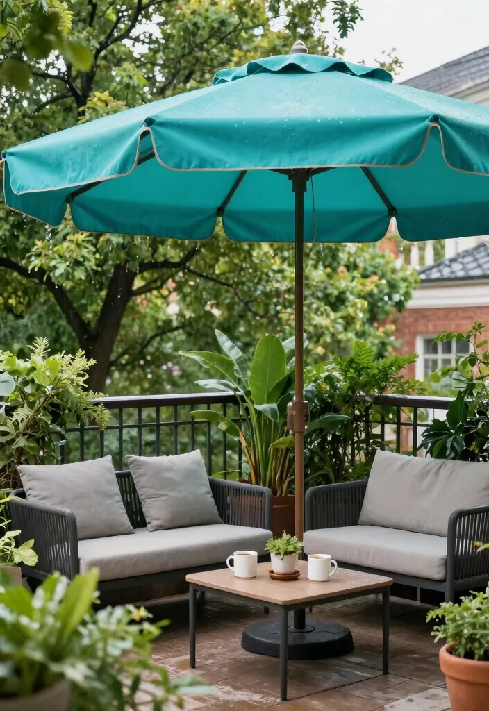 15 Balcony Covering Ideas From Rain That Still Look Chic 14 15 Balcony Covering Ideas From Rain That Still Look Chic - 4. Elegant Umbrellas for a Pop of Color 1