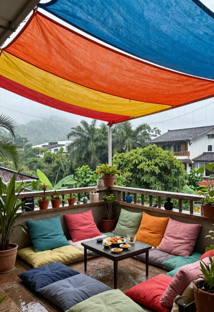 15 Balcony Covering Ideas From Rain That Still Look Chic 28 15 Balcony Covering Ideas From Rain That Still Look Chic - 8. Canvas Tarps for Casual Chic 1