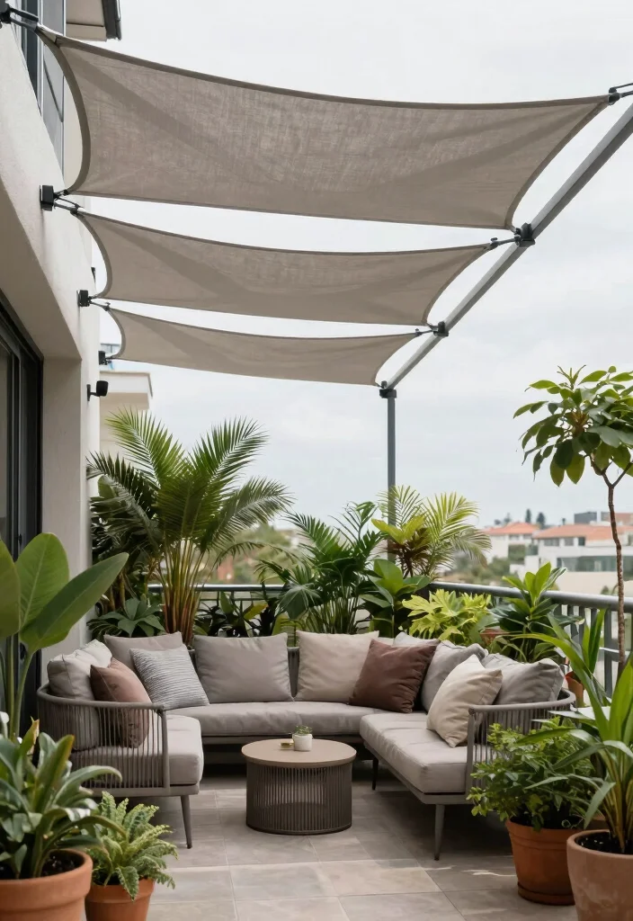 15 Balcony Covering Ideas From Rain That Still Look Chic 29 15 Balcony Covering Ideas From Rain That Still Look Chic - 9. Modern Sun Shade Sails for Artistic Elegance 1