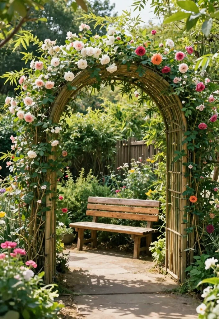 15 Bamboo Trellis Ideas That Add Natural Texture 30 15 Bamboo Trellis Ideas That Add Natural Texture - 10. Bamboo Garden Archway with Seating 1