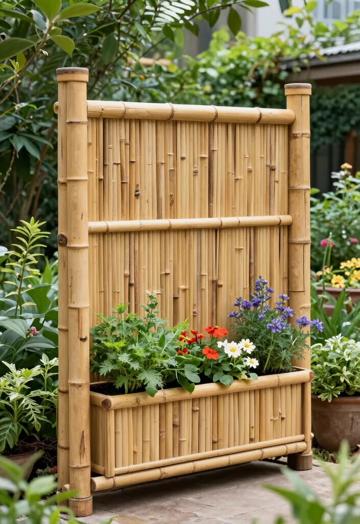 15 Bamboo Trellis Ideas That Add Natural Texture 44 15 Bamboo Trellis Ideas That Add Natural Texture - 14. Bamboo Privacy Screen with Integrated Planters 1