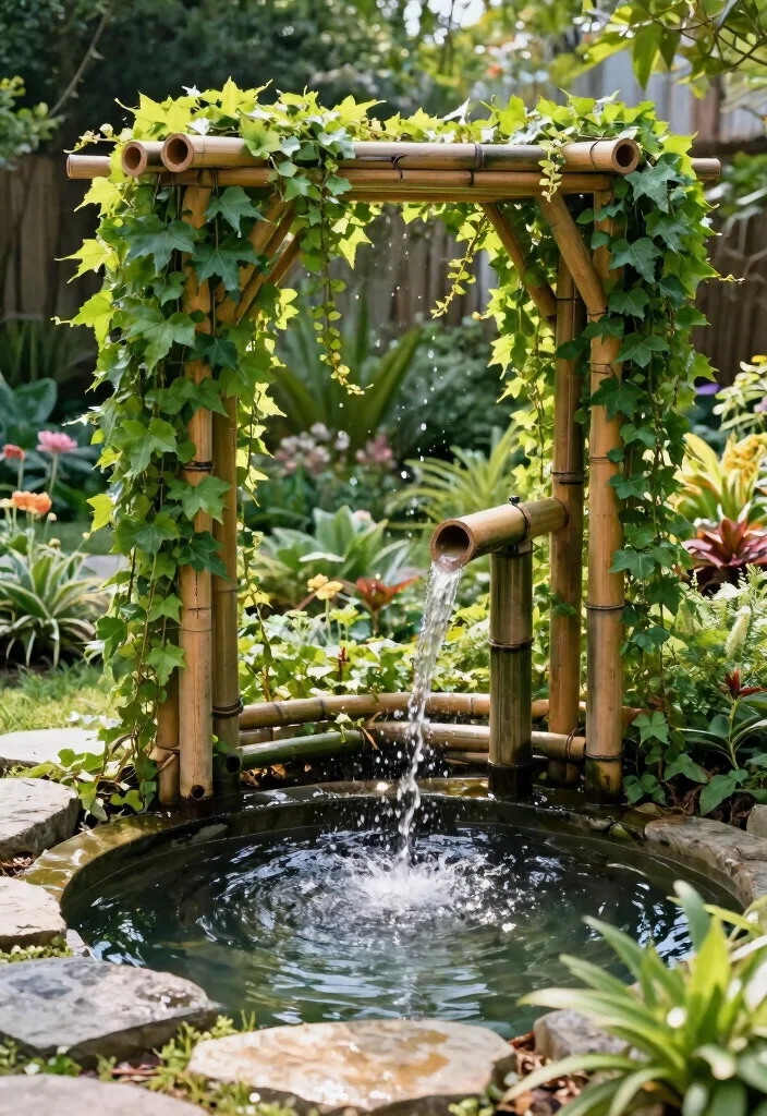 15 Bamboo Trellis Ideas That Add Natural Texture 25 15 Bamboo Trellis Ideas That Add Natural Texture - 5. Cascading Bamboo Fountain Trellis 1