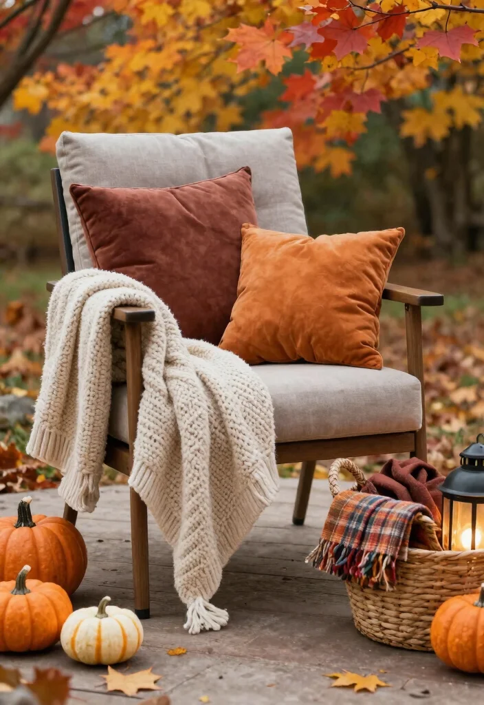 15 Fall Patio Decorating Ideas That Capture Autumn Vibes 1 15 Fall Patio Decorating Ideas That Capture Autumn Vibes - 1. Cozy Blankets and Cushions 1
