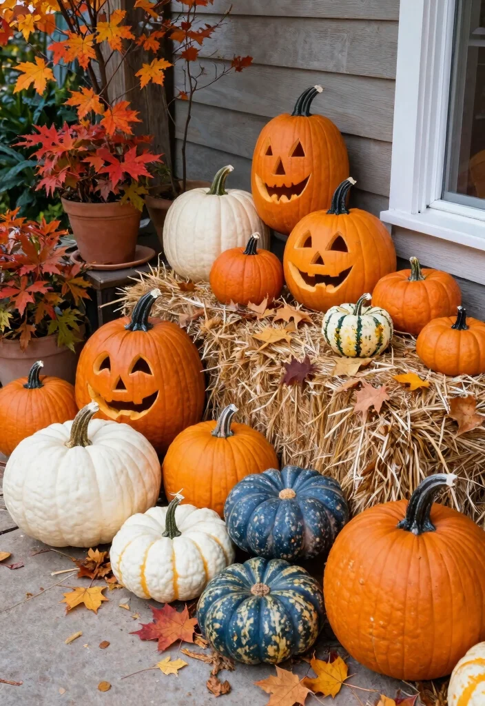 15 Fall Patio Decorating Ideas That Capture Autumn Vibes 12 15 Fall Patio Decorating Ideas That Capture Autumn Vibes - 2. Rustic Pumpkin Displays 1