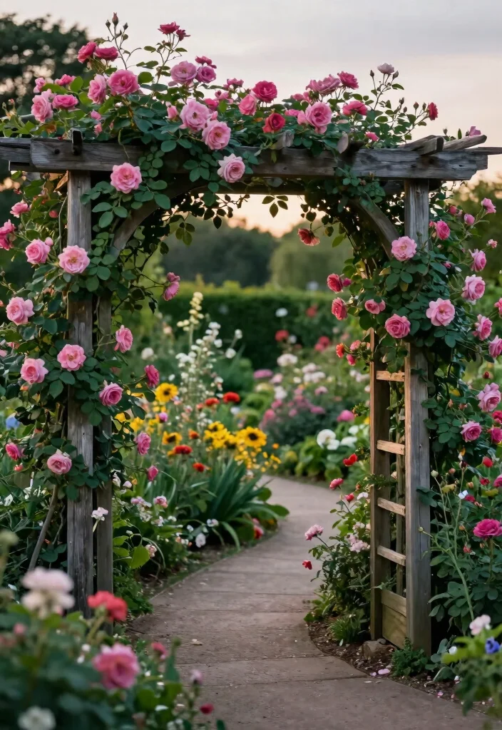 15 Farmhouse Landscaping Ideas With Rustic Charm - 13. Trellises and Arbors 1