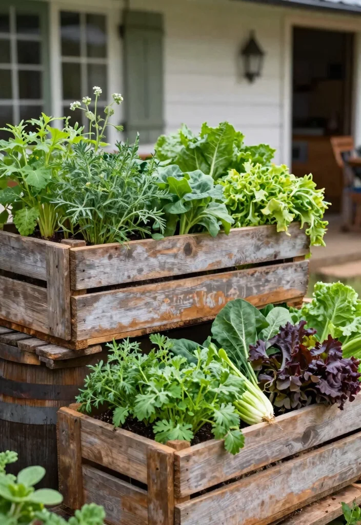 15 Farmhouse Landscaping Ideas With Rustic Charm - 14. Rustic Vegetable Containers 1
