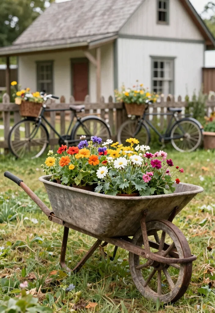15 Farmhouse Landscaping Ideas With Rustic Charm - 15. Old Farm Equipment as Decor 1