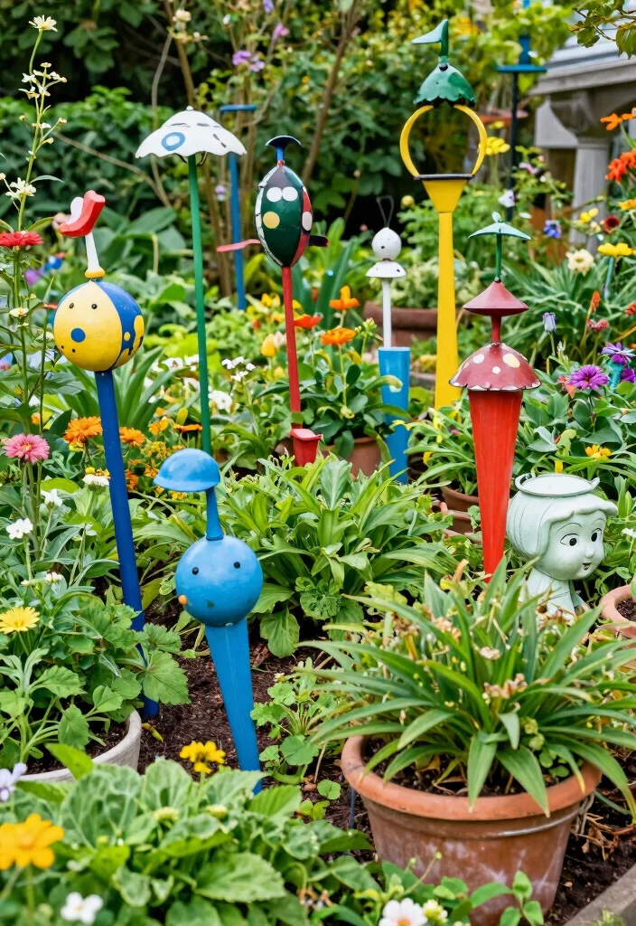 15 Farmhouse Landscaping Ideas With Rustic Charm - 7. Whimsical Garden Art 1