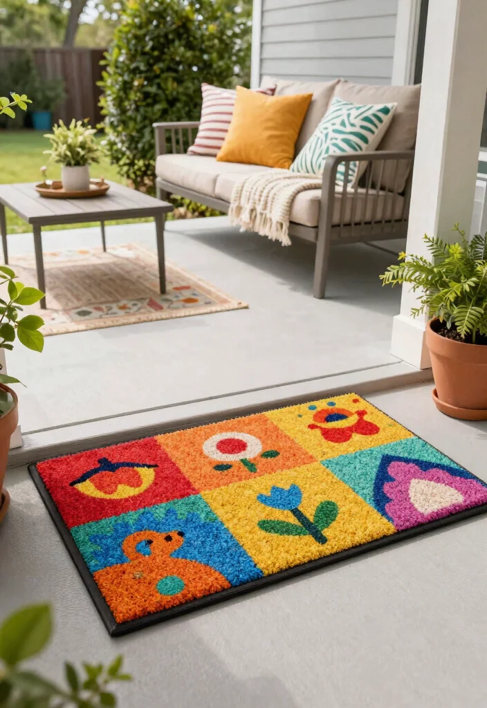 15 Front Porch Ideas Spring Lovers Will Adore - 10. Colorful Outdoor Mat 1
