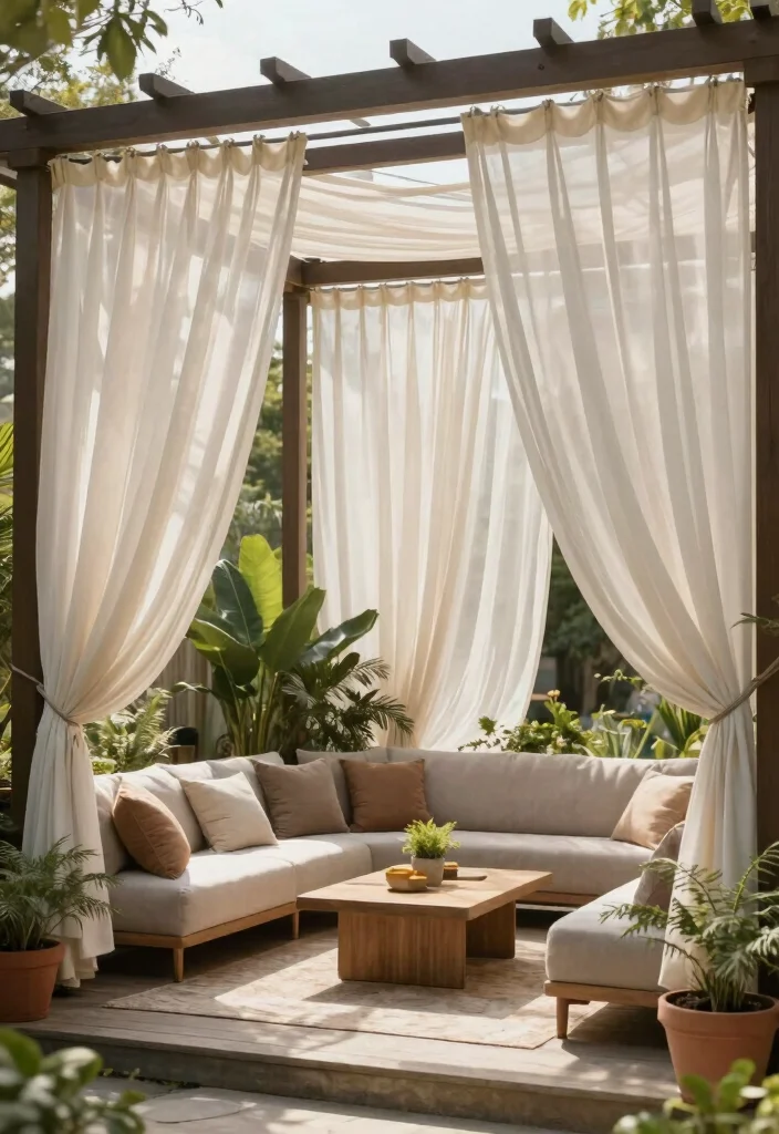 15 Pergola Cover Ideas Waterproof & Stylish - 6. Waterproof Pergola Curtains 1