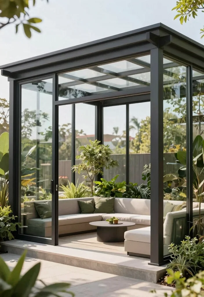 15 Pergola Cover Ideas Waterproof & Stylish - 9. Glass Panels 1