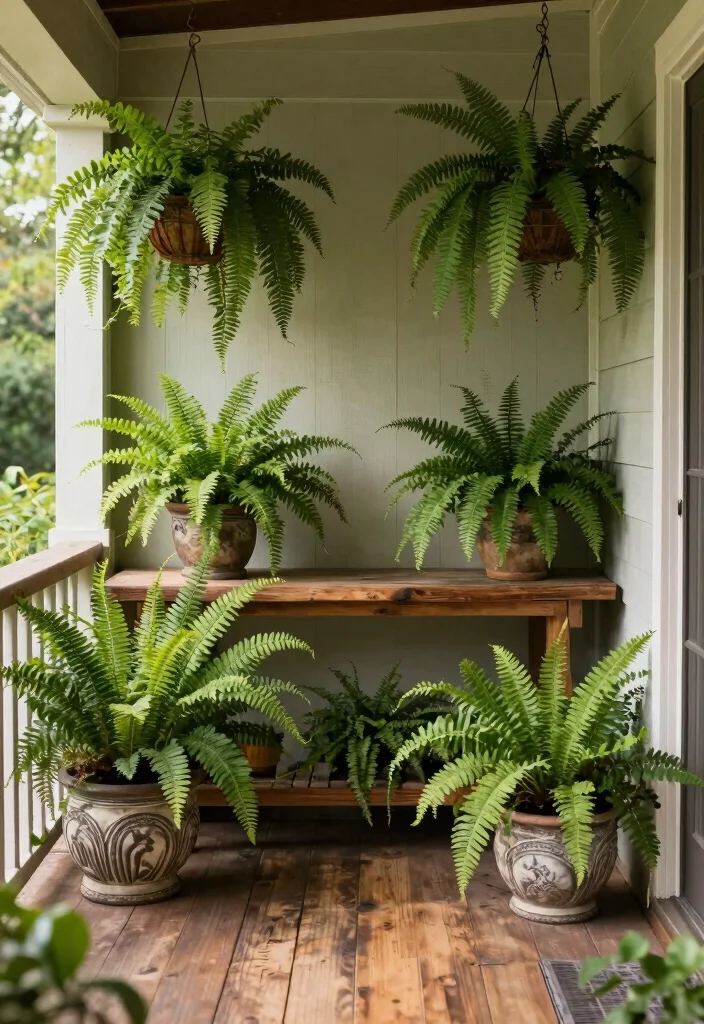 15 Shade Porch Planter Ideas for a Cool Green Touch - 1. Lush Fern Arrangements 1