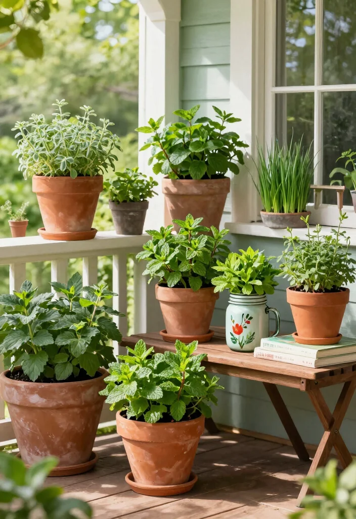 15 Shade Porch Planter Ideas for a Cool Green Touch - 11. Herb Gardens in Containers 1