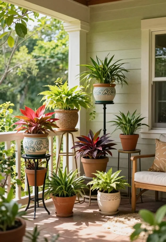 15 Shade Porch Planter Ideas for a Cool Green Touch - 12. Decorative Pot Stands 1