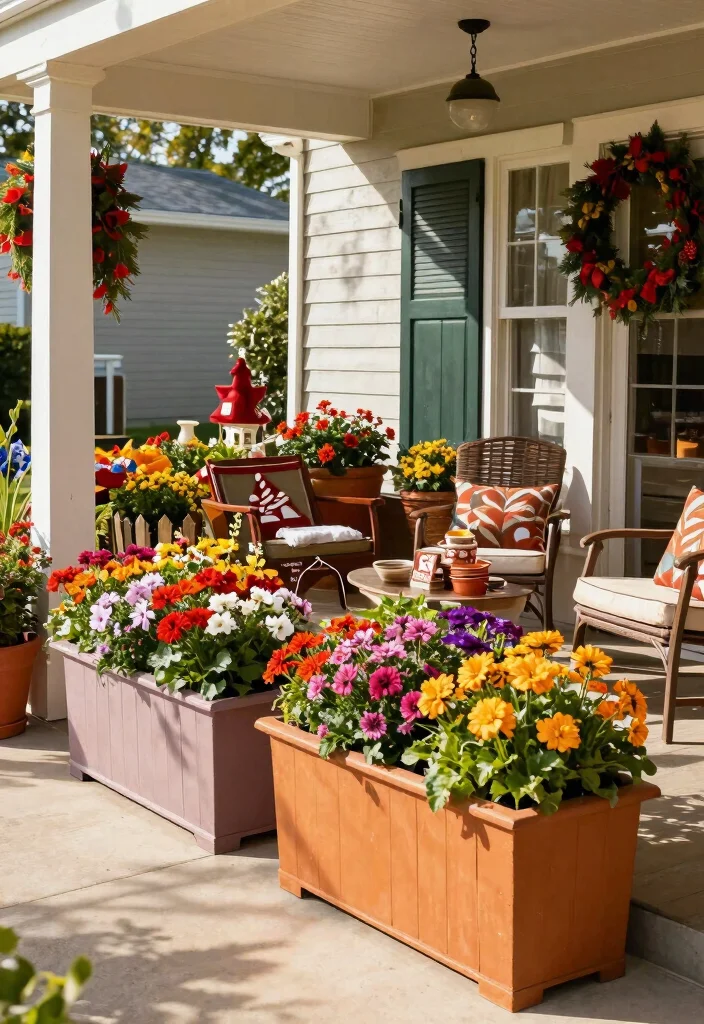 15 Shade Porch Planter Ideas for a Cool Green Touch - 15. Seasonal Decor with Planters 1