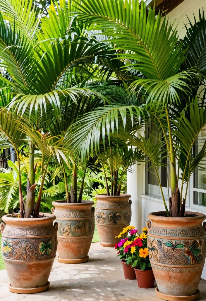15 Shade Porch Planter Ideas for a Cool Green Touch - 2. Tropical Vibes with Palms 1