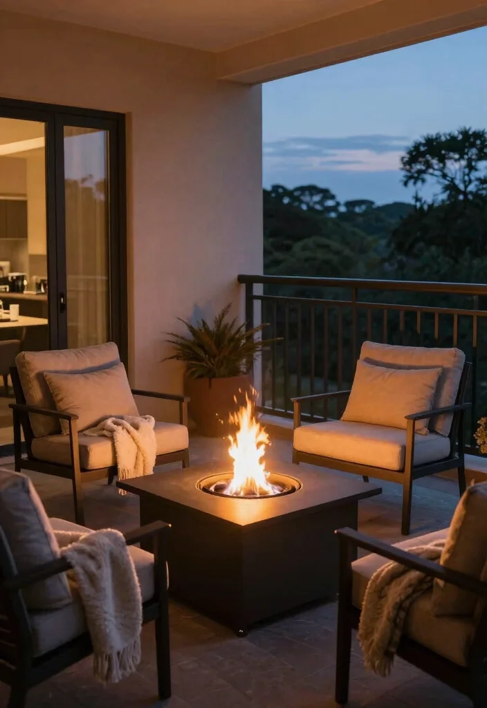 15 Wood Balcony Ideas That Feel Warm & Modern - 15. Evening Retreat with Fire Pit 1