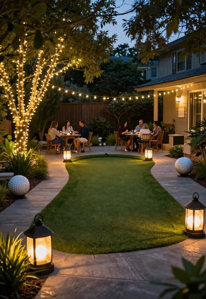 16 Backyard Golf Ideas That Bring the Course Home - 13. Outdoor Lighting with Golf Flair 1