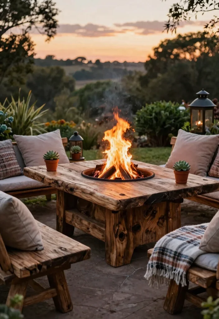 16 Fire Pit Table Ideas for Cozy Outdoor Nights - 1. Reclaimed Wood Charm 1