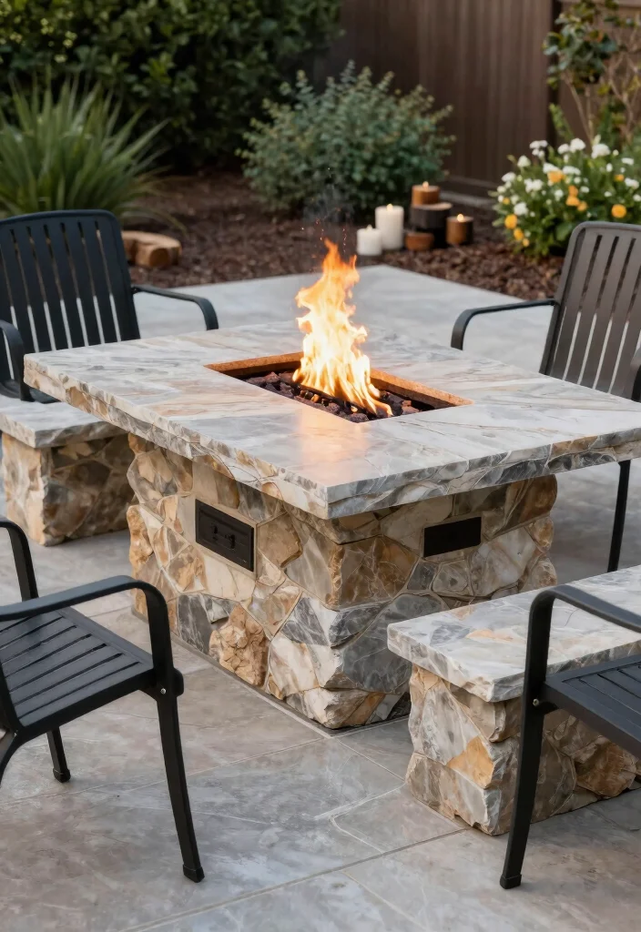 16 Fire Pit Table Ideas for Cozy Outdoor Nights - 10. Natural Stone Elegance 1