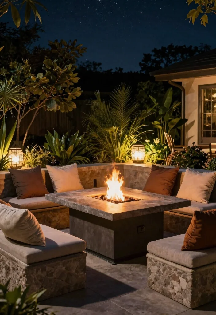 16 Fire Pit Table Ideas for Cozy Outdoor Nights - 11. Fire Pit Table with Built-In Seating 1