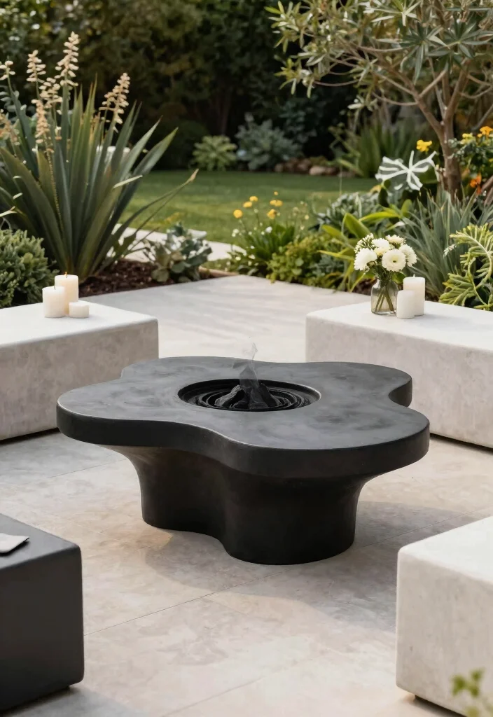 16 Fire Pit Table Ideas for Cozy Outdoor Nights - 14. Artistic Sculptural Fire Pit Tables 1