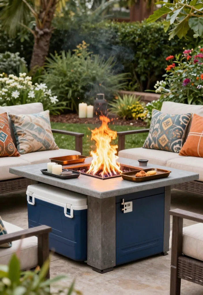 16 Fire Pit Table Ideas for Cozy Outdoor Nights - 15. Fire Pit Tables with Accessories 1
