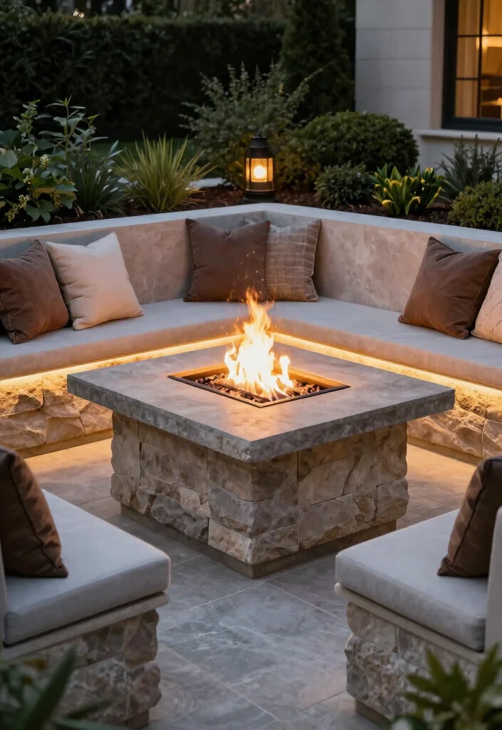 16 Fire Pit Table Ideas for Cozy Outdoor Nights - 5. Built-In Fire Pit Table 1