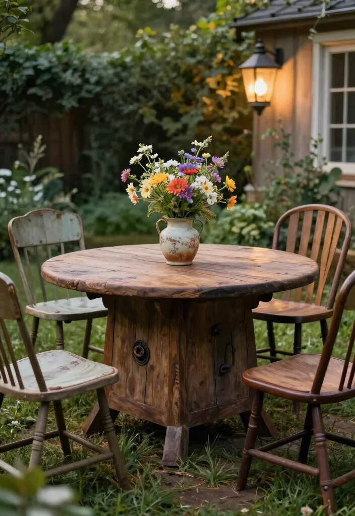 16 Fire Pit Table Ideas for Cozy Outdoor Nights - 6. Eclectic Vintage Finds 1