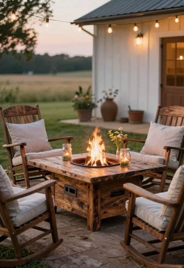 16 Fire Pit Table Ideas for Cozy Outdoor Nights - 8. Rustic Farmhouse Style 1