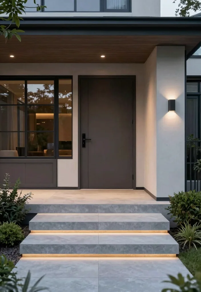 16 Front Porch Steps Ideas That Boost Curb Appeal 51 16 Front Porch Steps Ideas That Boost Curb Appeal - 11. Minimalist Steps with LED Lighting 1