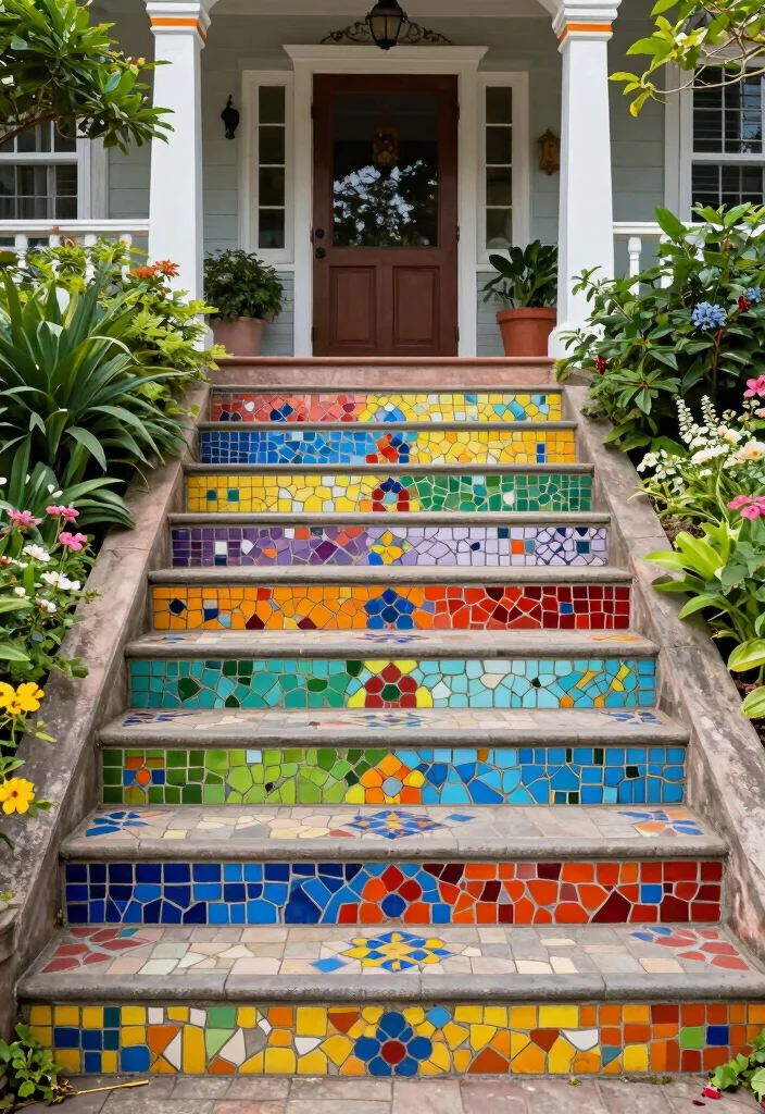 16 Front Porch Steps Ideas That Boost Curb Appeal 66 16 Front Porch Steps Ideas That Boost Curb Appeal - 16. Colorful Mosaic Steps 1