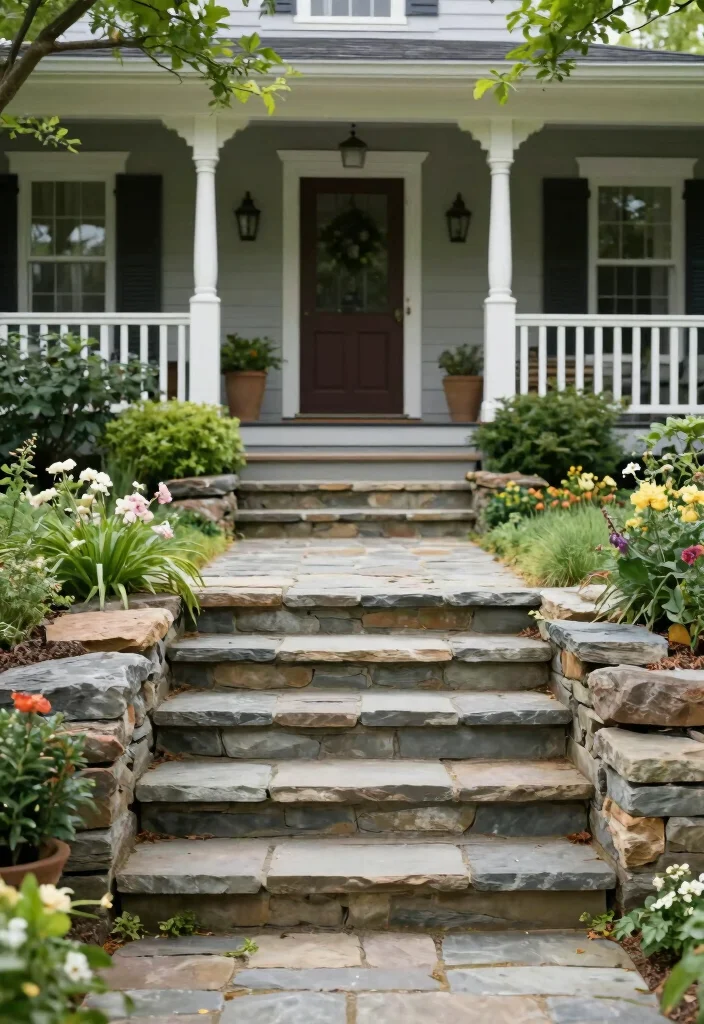 16 Front Porch Steps Ideas That Boost Curb Appeal 2 16 Front Porch Steps Ideas That Boost Curb Appeal - 2. Stone Paved Steps 1