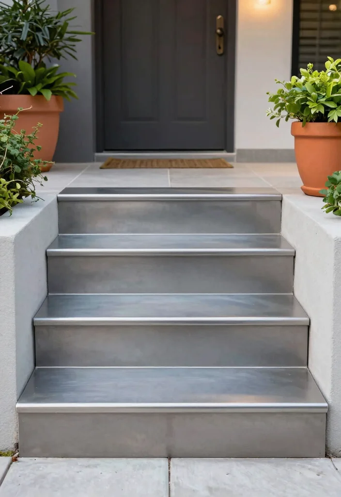 16 Front Porch Steps Ideas That Boost Curb Appeal 16 16 Front Porch Steps Ideas That Boost Curb Appeal - 6. Modern Metal Steps 1